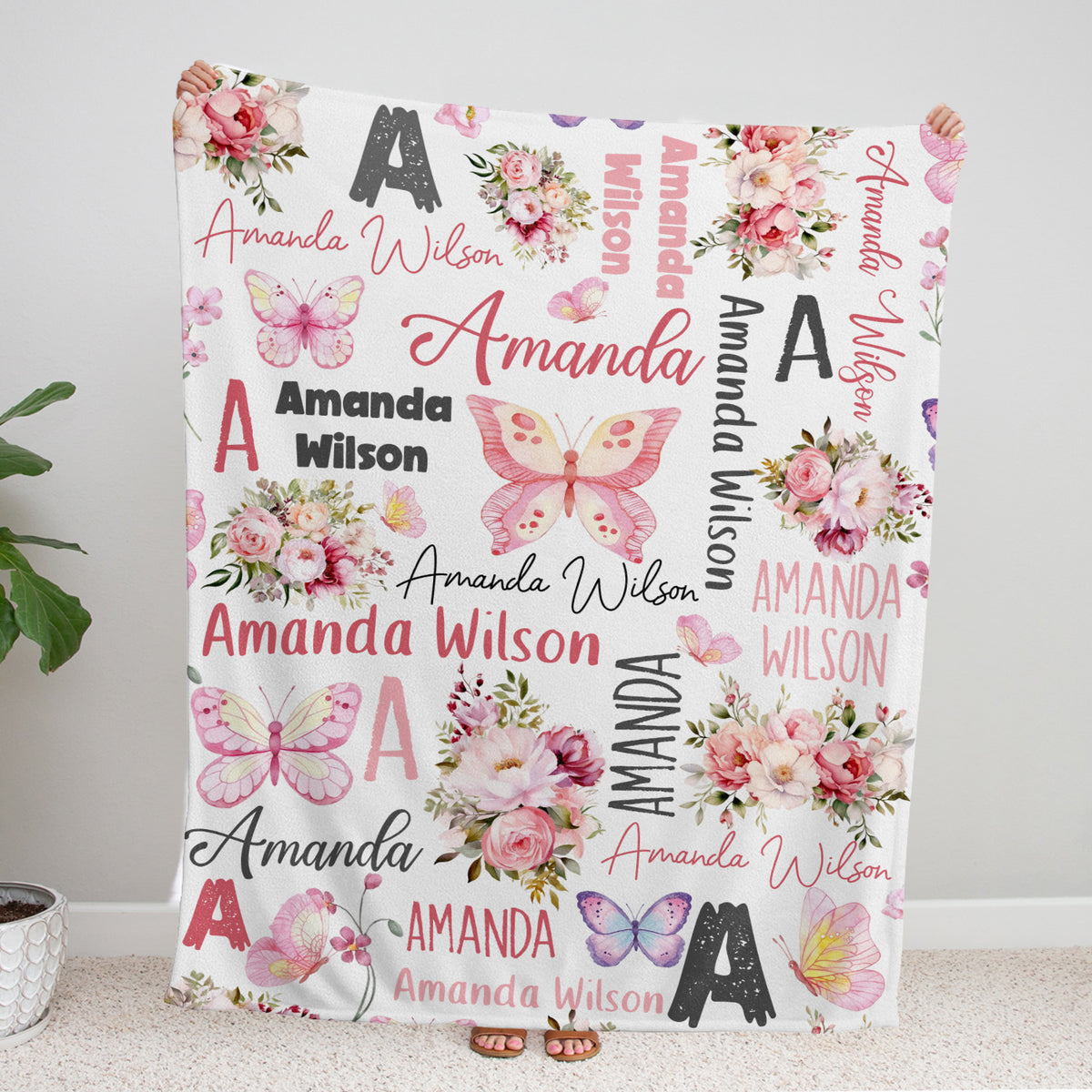 Personalized Baby Blankets for Girls, Pink Baby Blankets Girl, Flowers Blankets Baby Girl, Custom Baby Blankets Initial Name, for Daughter Granddaughter