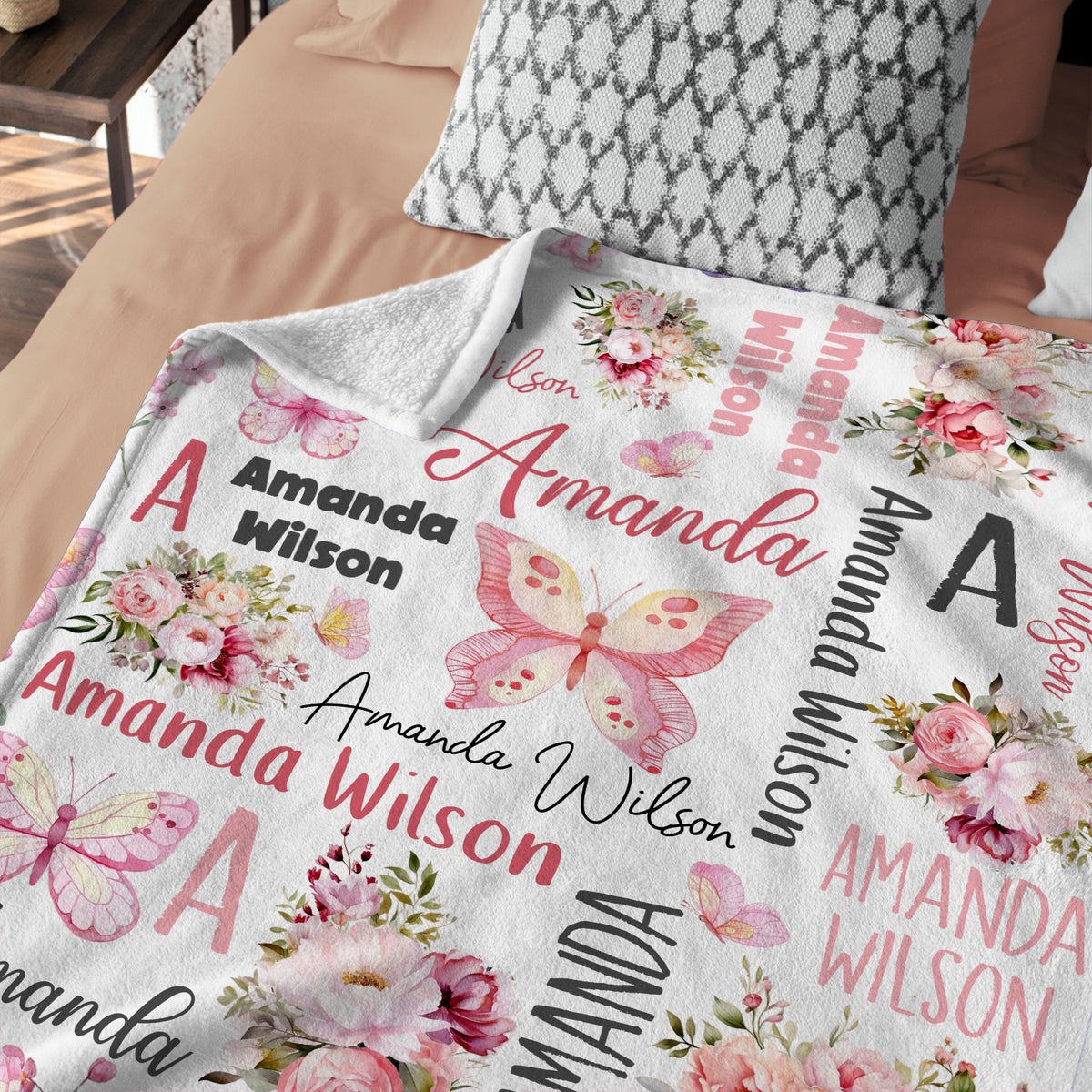 Personalized Baby Blankets for Girls, Pink Baby Blankets Girl, Flowers Blankets Baby Girl, Custom Baby Blankets Initial Name, for Daughter Granddaughter