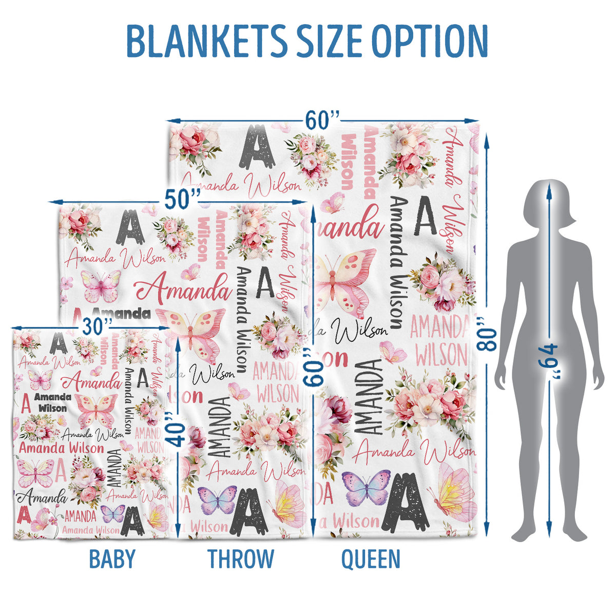 Personalized Baby Blankets for Girls, Pink Baby Blankets Girl, Flowers Blankets Baby Girl, Custom Baby Blankets Initial Name, for Daughter Granddaughter
