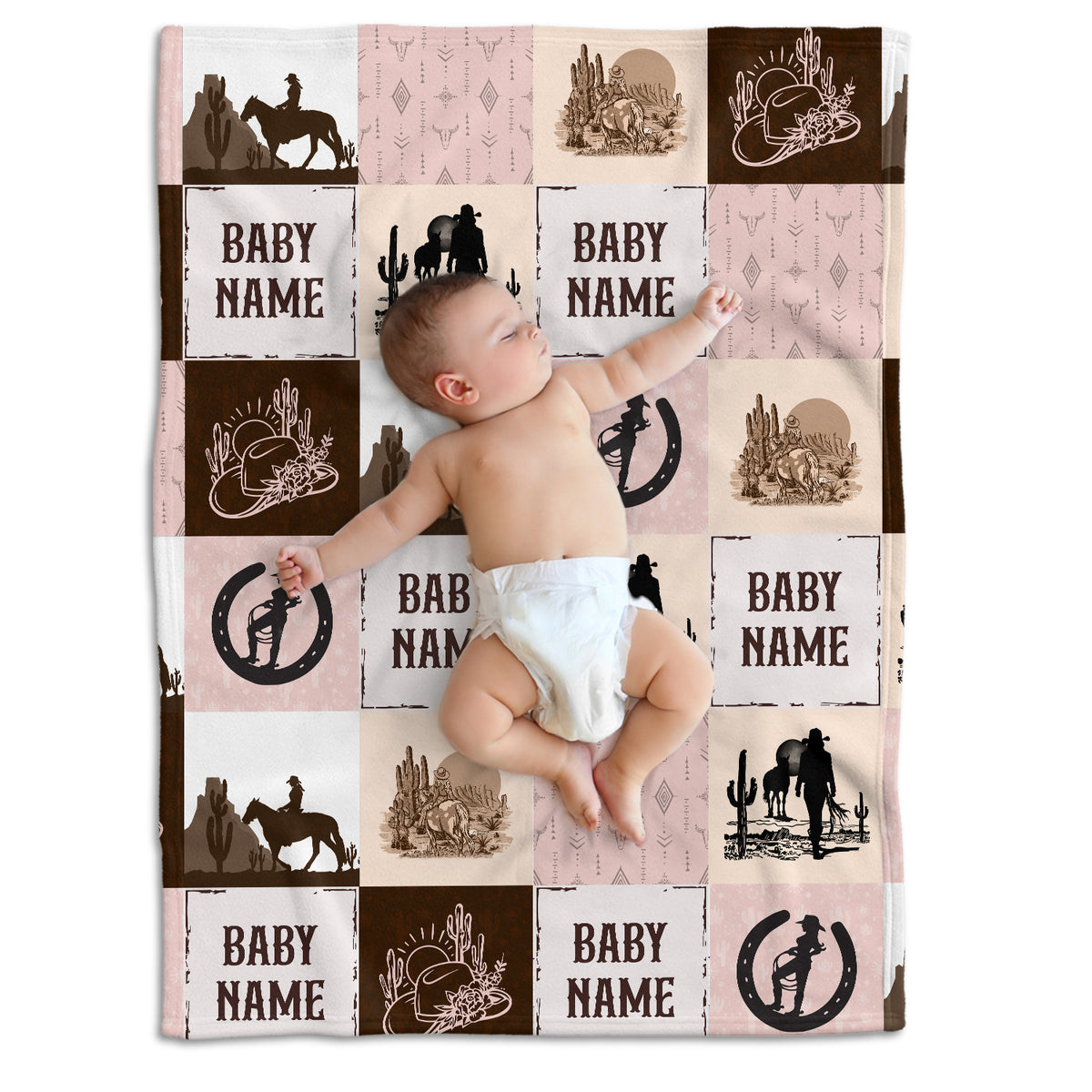 Personalized Baby Blankets for Girls, Pink Cowboy Baby Blankets, 3 Sizes Fleece Blankets for Infant Newborn Daughter Granddaughter