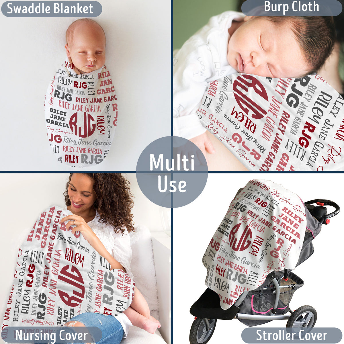 Personalized Baby Blankets for Girls, Red Baby Blanket Monogrammed, Swaddle Blanket, Plush Blankets for Daughter Newborn Toddlers