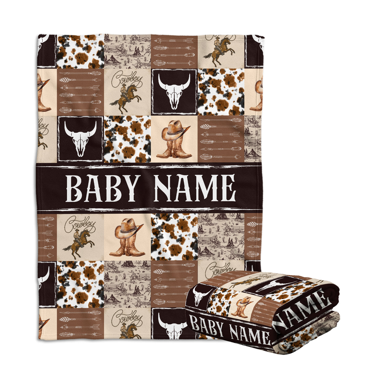 Personalized Baby Blankets for Kids, Cowboy Blanket for Baby, Custom Name Western Nursery Decorations, Crib Stroller Blankets