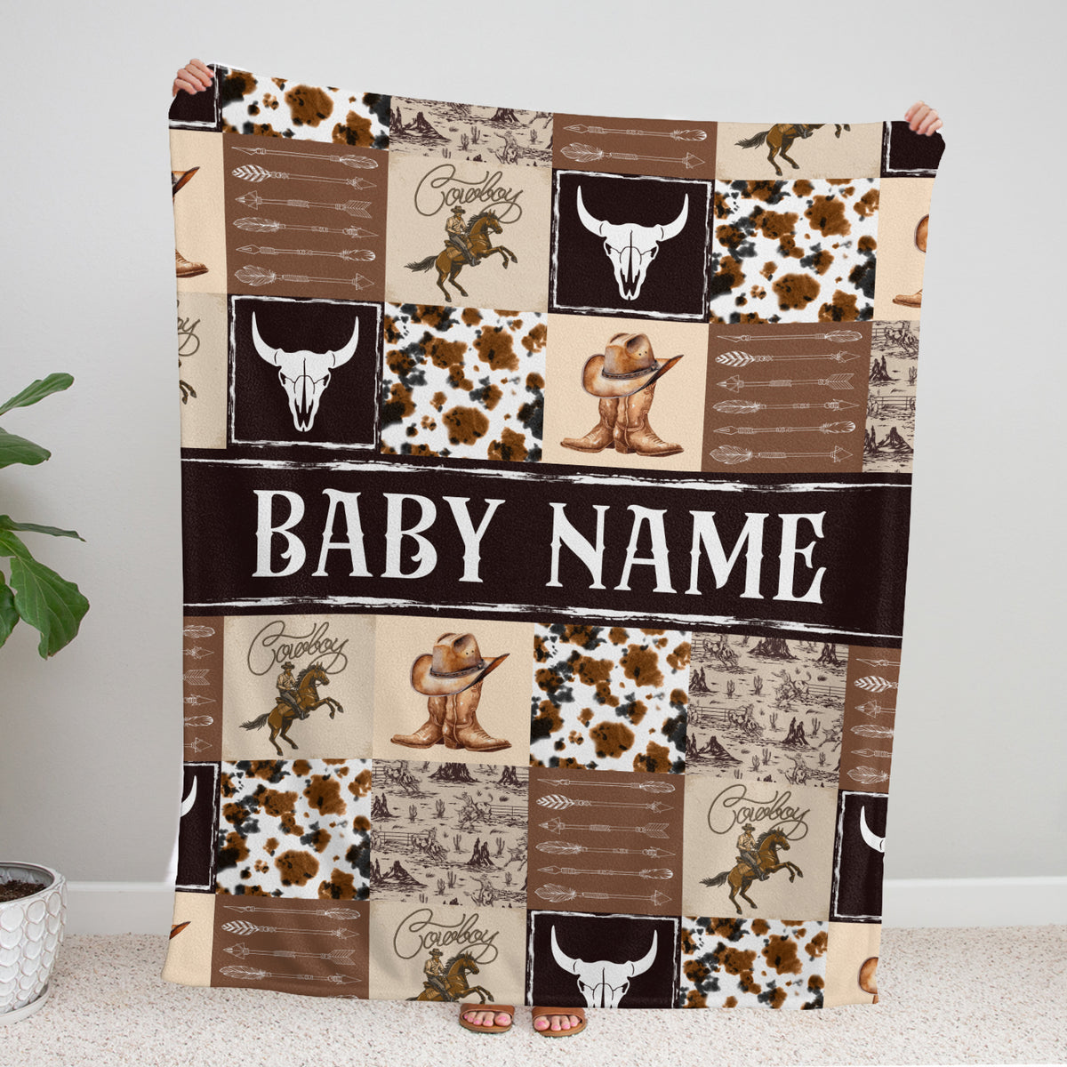 Personalized Baby Blankets for Kids, Cowboy Blanket for Baby, Custom Name Western Nursery Decorations, Crib Stroller Blankets