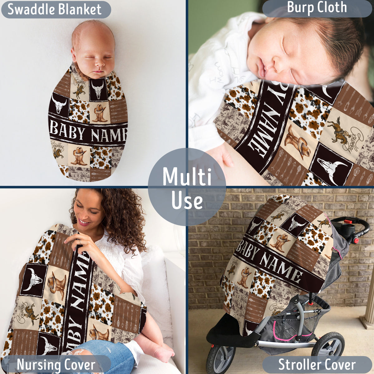 Personalized Baby Blankets for Kids, Cowboy Blanket for Baby, Custom Name Western Nursery Decorations, Crib Stroller Blankets