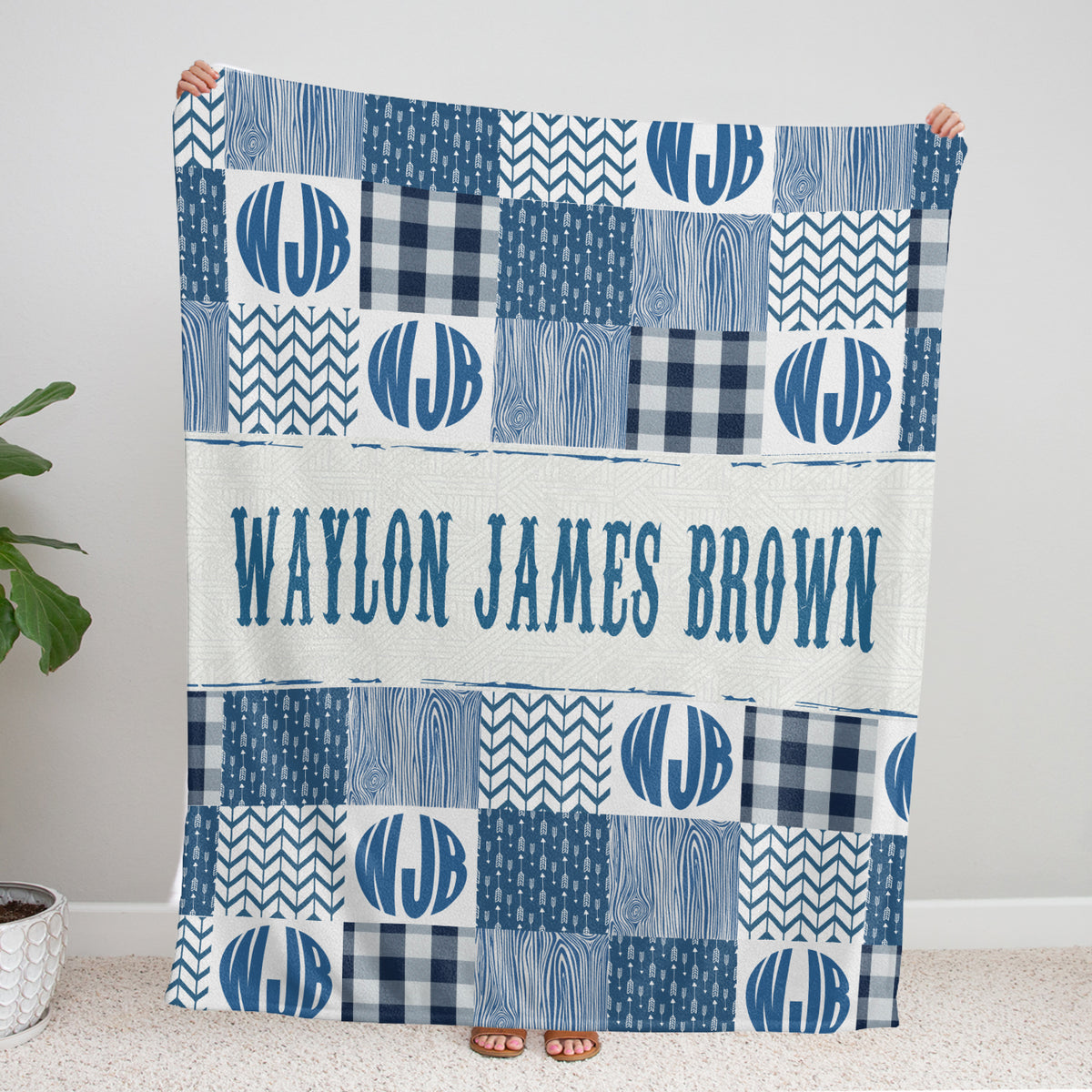 Personalized Baby Boy Blanket - Blue Monogrammed Swaddle With Name or Initials - Custom Plush Blanket for Son, Grandson, Newborn, Toddlers, Kids