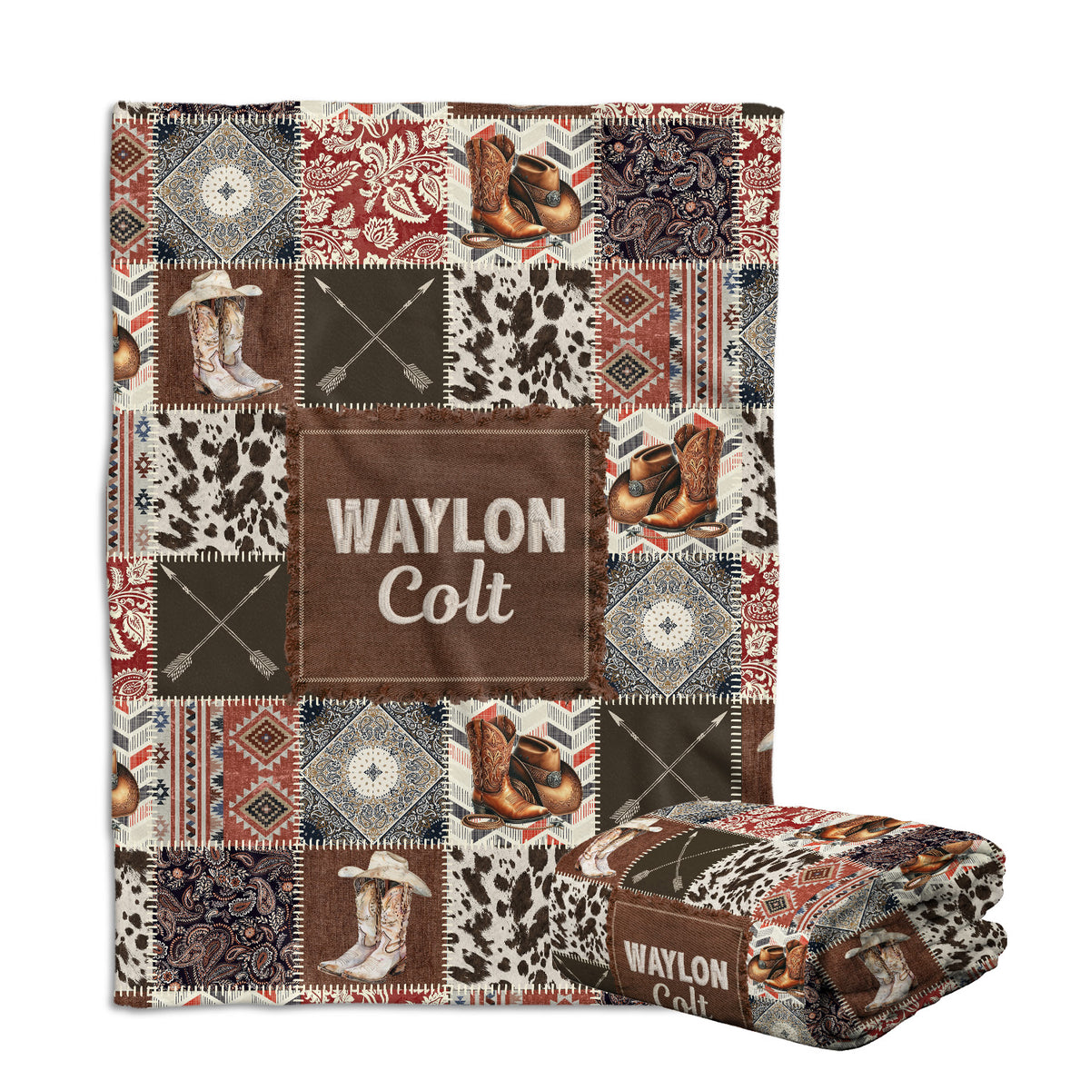 Personalized Baby Cowboy Blanket for Baby, Custom Name Western Nursery Decorations, Crib Stroller Blankets for Toddlers Newborn