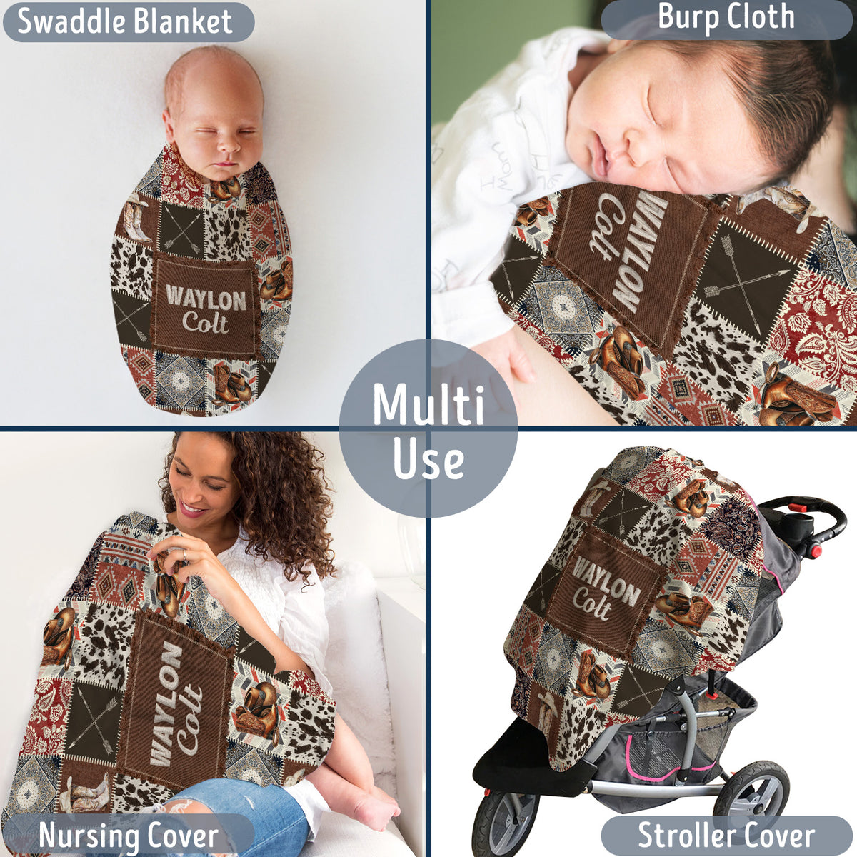 Personalized Baby Cowboy Blanket for Baby, Custom Name Western Nursery Decorations, Crib Stroller Blankets for Toddlers Newborn