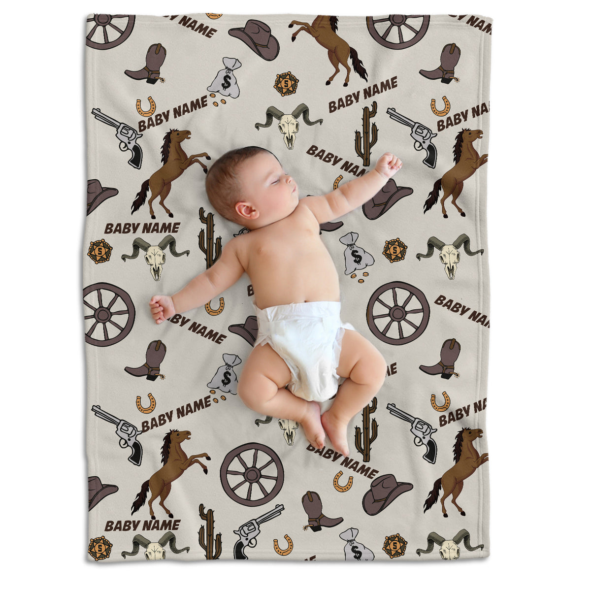 Personalized Baby Cowboy Blankets, Cowboy Pattern 3 Sizes Fleece Blankets for Infant Newborn Son Daughter, Gift For Baby