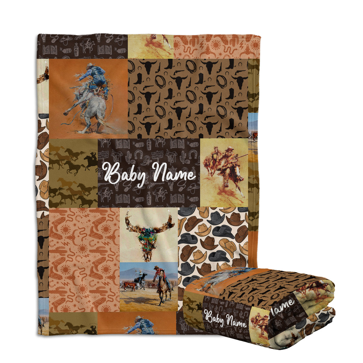 Personalized Baby Cowboy Blankets Pattern for Girls Boys, Baby Stuff, Custom Baby Blankets Name Fleece Blankets for Newborn Infant Son