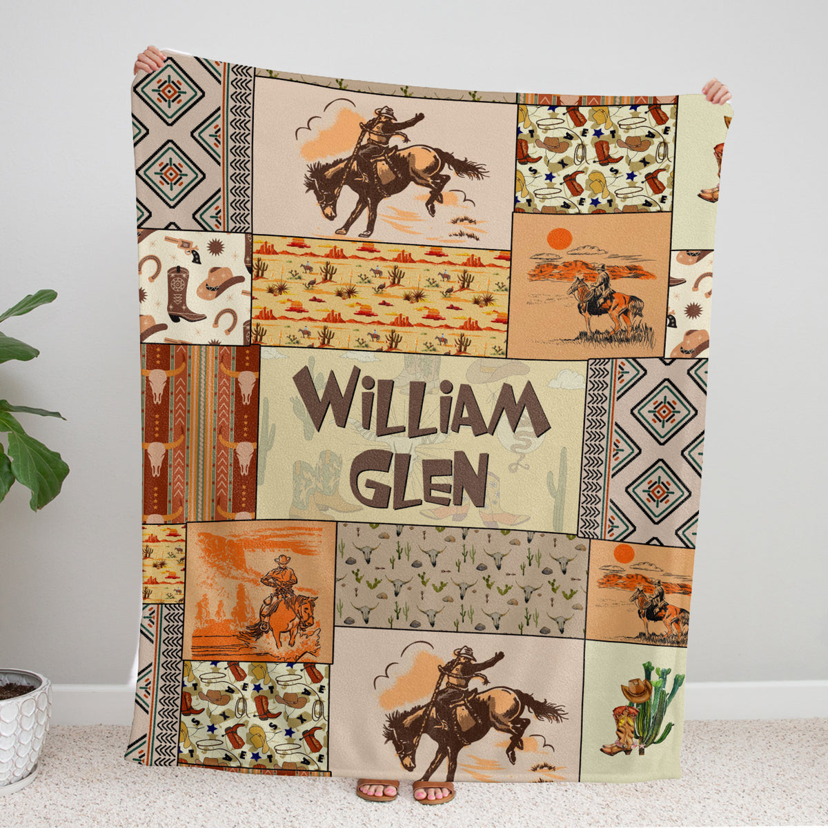 Personalized Baby Cowboy Blankets Pattern for Girls Boys, Baby Stuff, Custom Baby Blankets Name Fleece Blankets for Newborn Infant Son