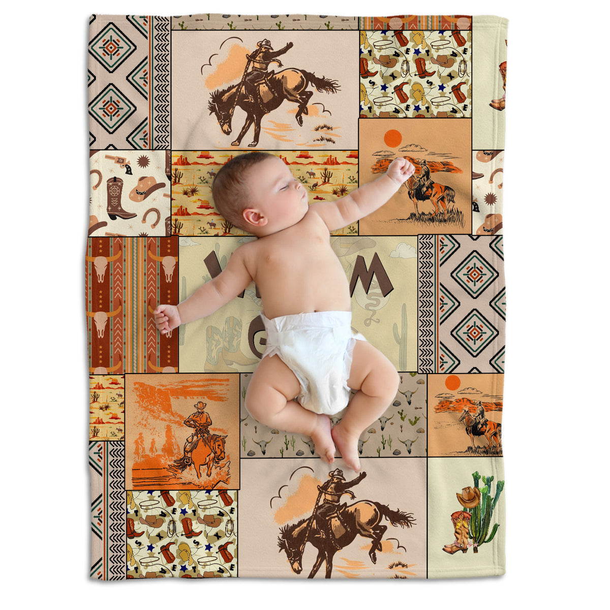 Personalized Baby Cowboy Blankets Pattern for Girls Boys, Baby Stuff, Custom Baby Blankets Name Fleece Blankets for Newborn Infant Son