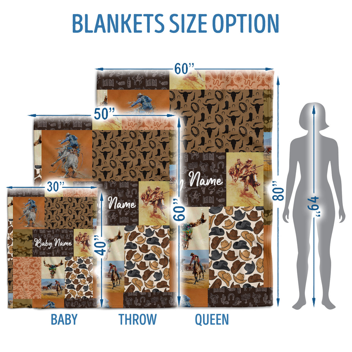 Personalized Baby Cowboy Blankets Pattern for Girls Boys, Baby Stuff, Custom Baby Blankets Name Fleece Blankets for Newborn Infant Son
