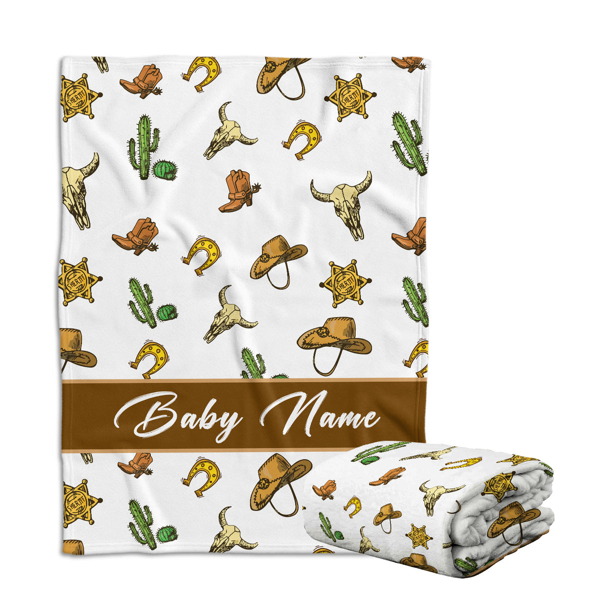 Personalized Baby Cowboy Blankets for Boys Girls, Cowboy Pattern Baby Boy Stuff, Custom Baby Blankets Name Fleece Blankets for Son Daughter Newborn Infant