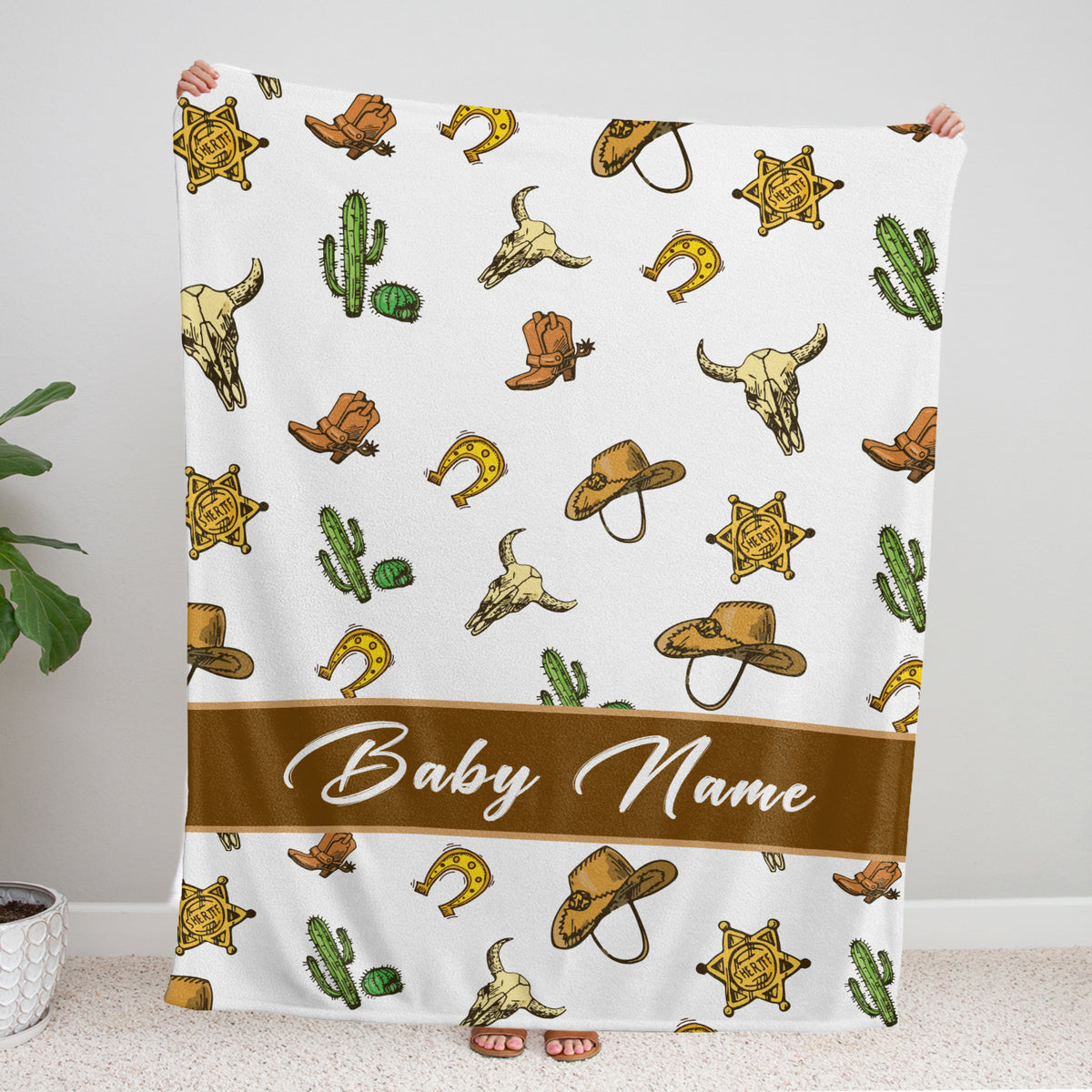 Personalized Baby Cowboy Blankets for Boys Girls, Cowboy Pattern Baby Boy Stuff, Custom Baby Blankets Name Fleece Blankets for Son Daughter Newborn Infant