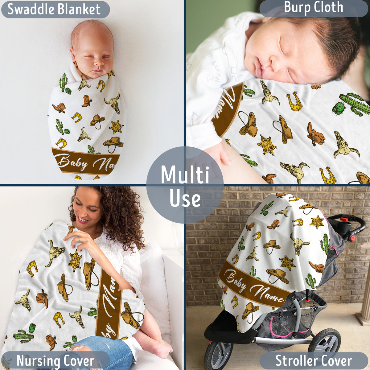Personalized Baby Cowboy Blankets for Boys Girls, Cowboy Pattern Baby Boy Stuff, Custom Baby Blankets Name Fleece Blankets for Son Daughter Newborn Infant