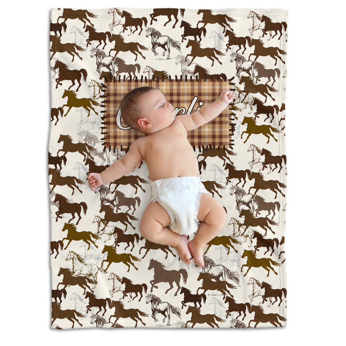 Personalized Baby Cowboy Blankets for Girls Boys, Baby Boy Stuff, Brown Custom Baby Blankets Name Fleece Blankets for Infant Newborn Son Daughter
