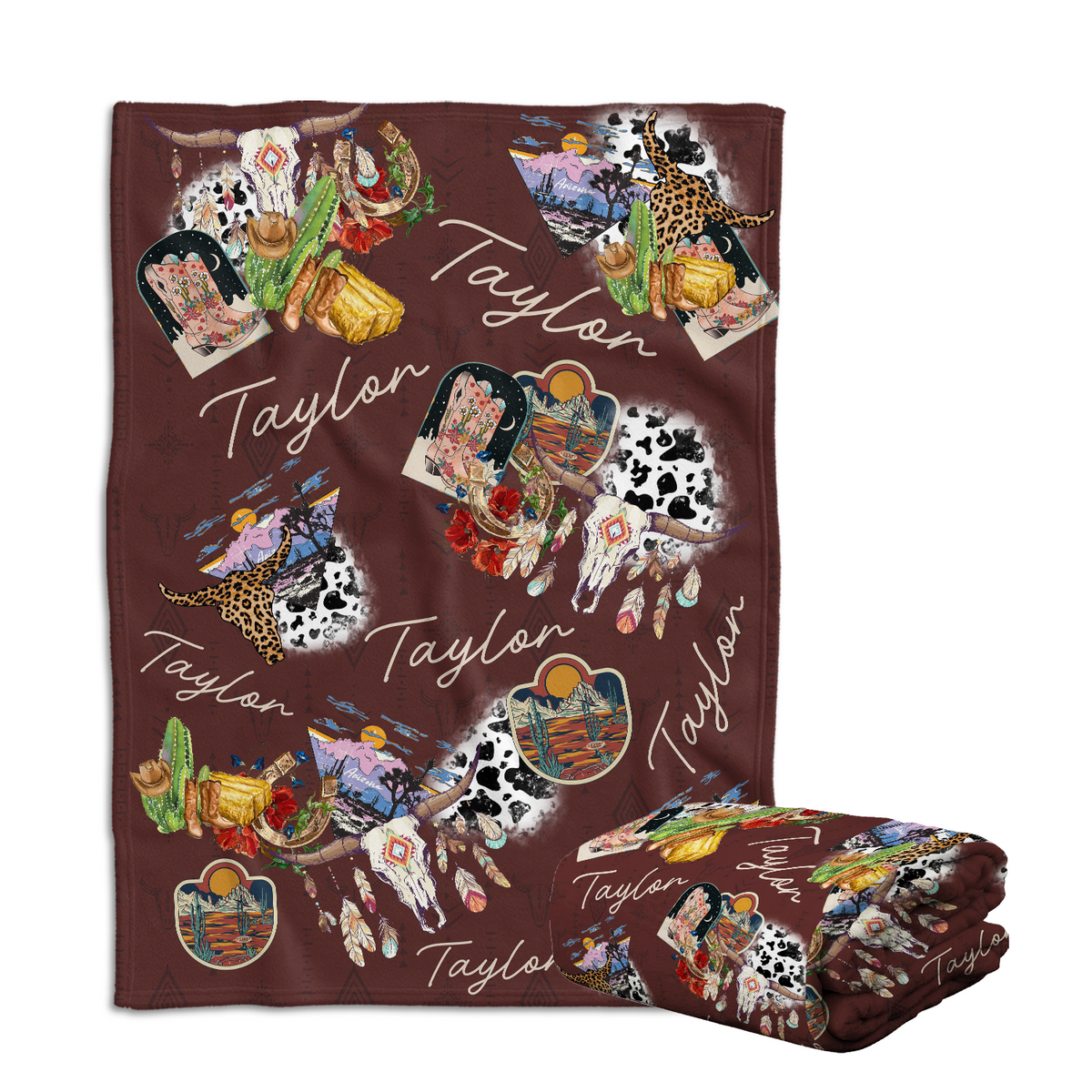 Personalized Baby Cowboy Blankets for Girls - Custom Fleece Blankets with Name for Newborn Infant Daughter or Granddaughter