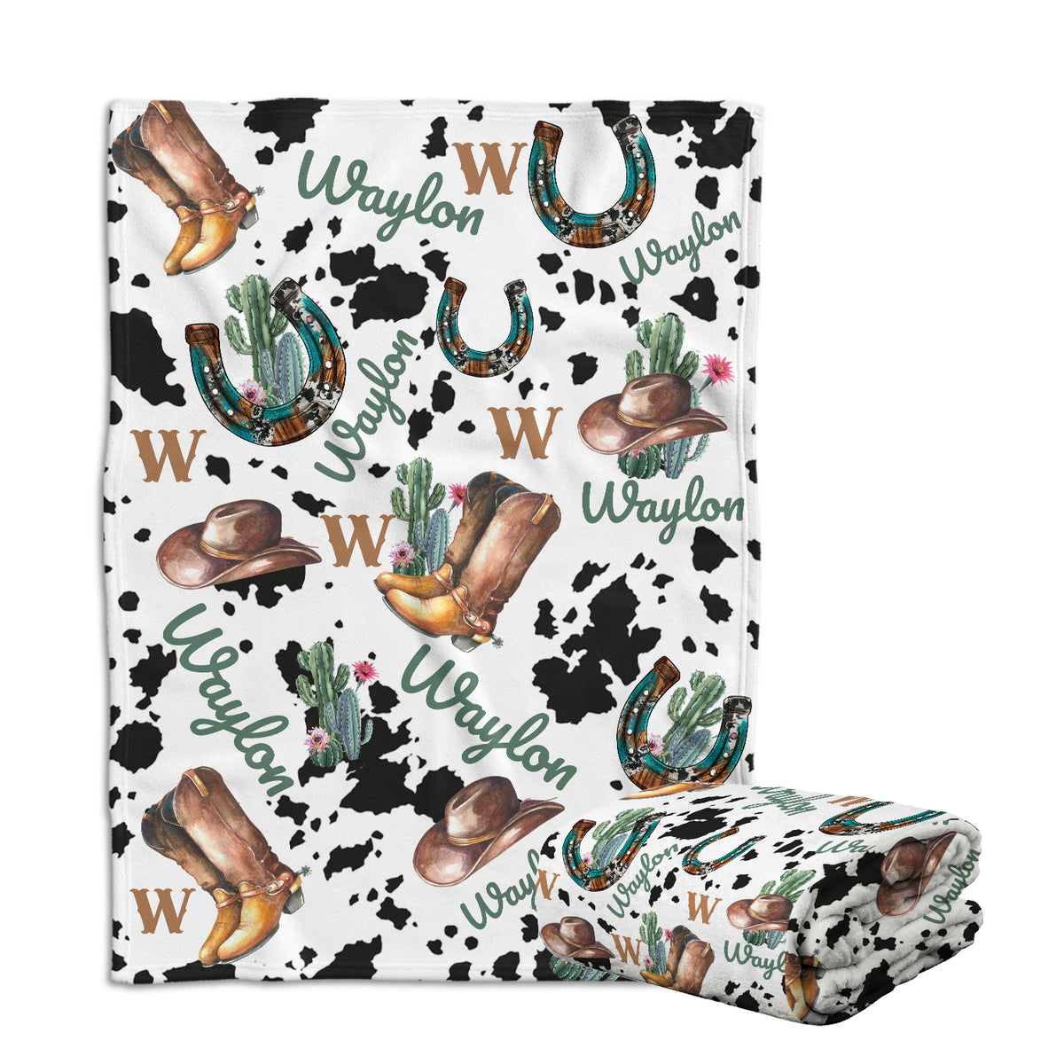 Personalized Baby Cowboy Pattern Blankets for Girls Boys, Baby Stuff, Custom Baby Blankets Name Fleece Blankets for Newborn Infant Son