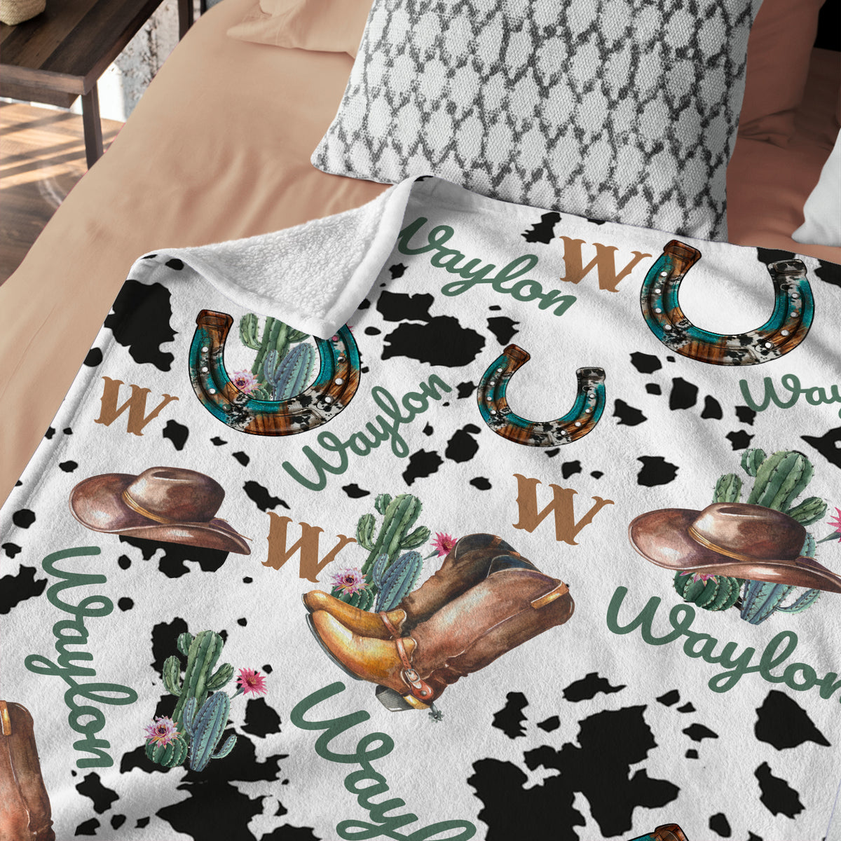 Personalized Baby Cowboy Pattern Blankets for Girls Boys, Baby Stuff, Custom Baby Blankets Name Fleece Blankets for Newborn Infant Son
