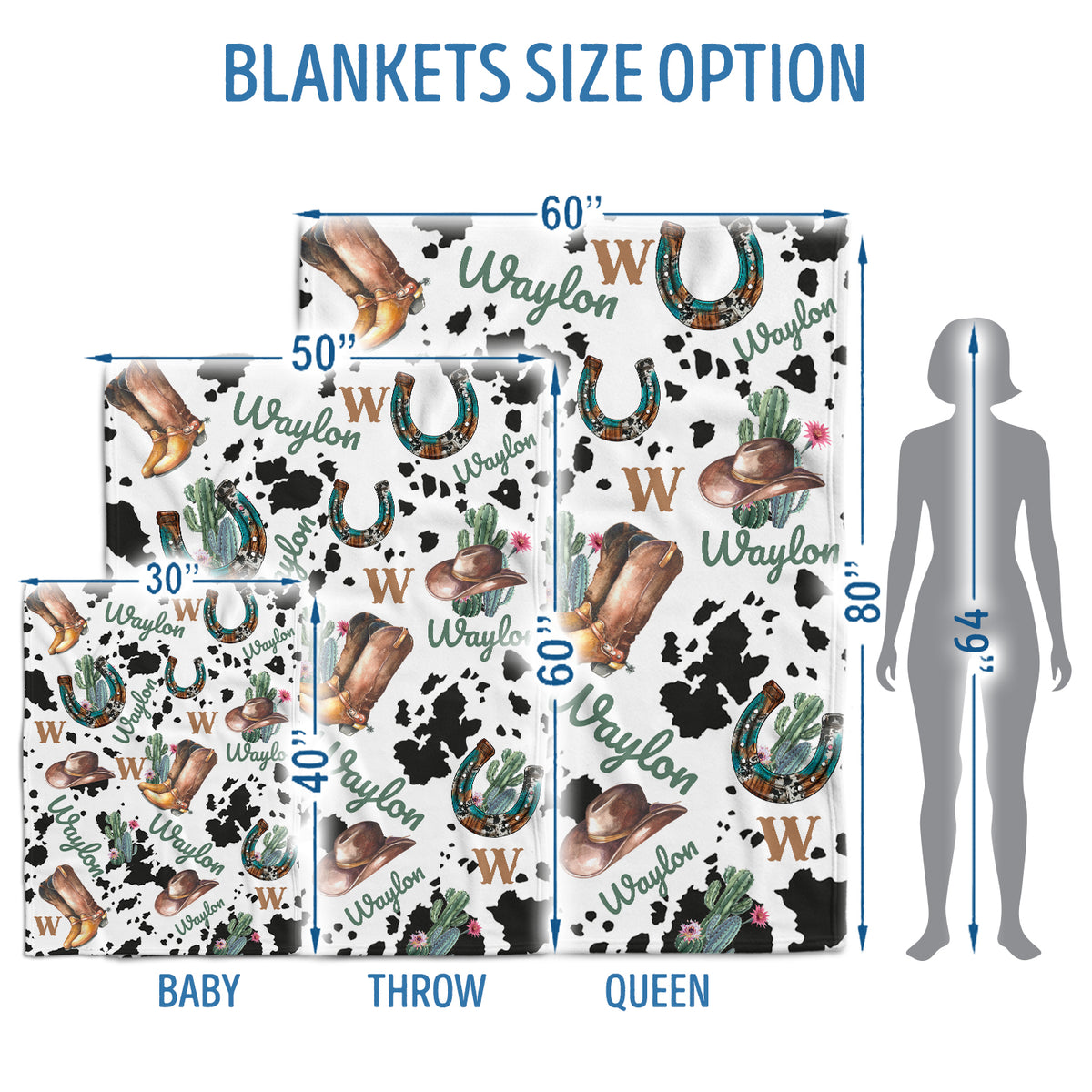 Personalized Baby Cowboy Pattern Blankets for Girls Boys, Baby Stuff, Custom Baby Blankets Name Fleece Blankets for Newborn Infant Son