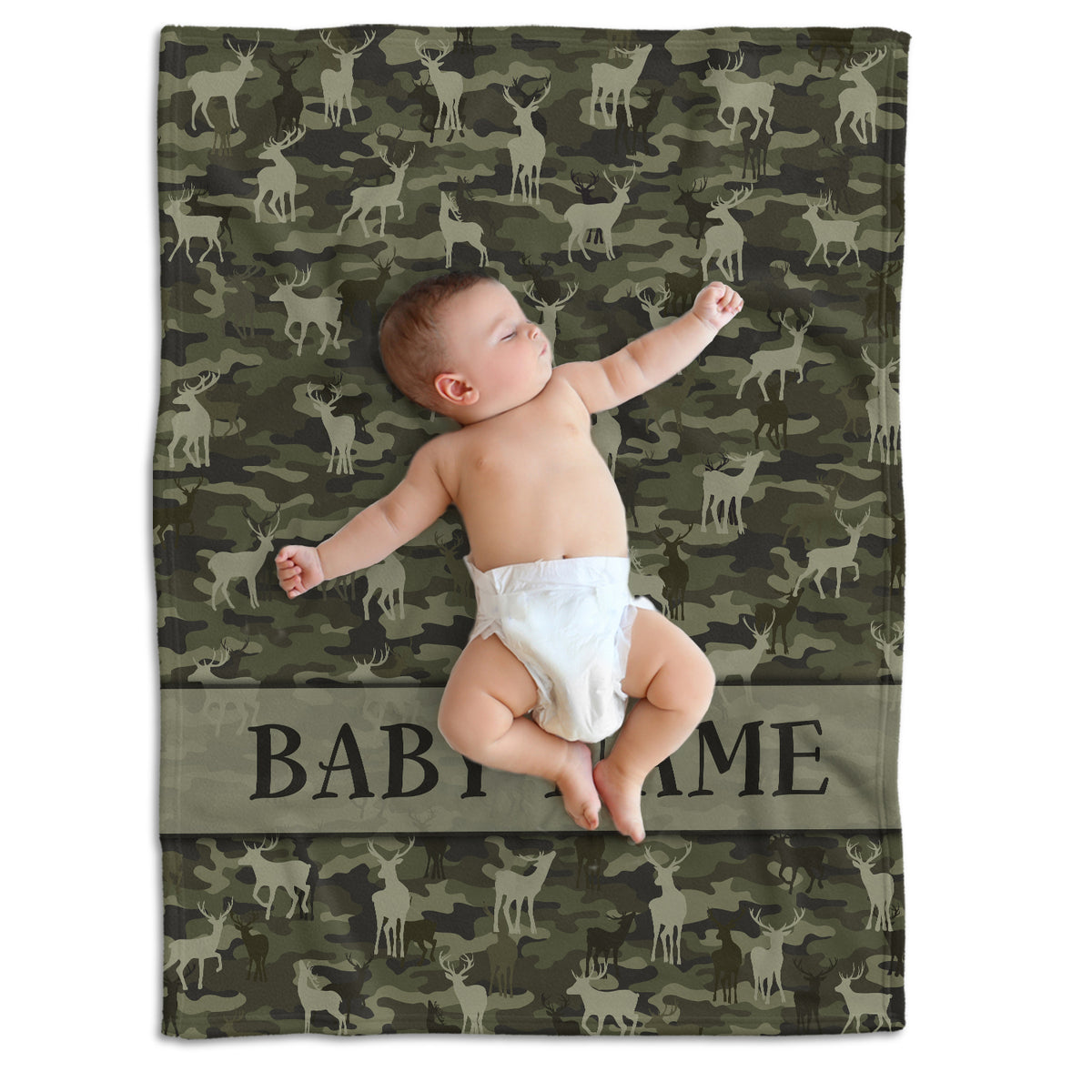 Personalized Baby Deer Camo Camouflage Blanket, 100% Soft and Silky Polyester, Unisex, Modern, Animal Theme, Skin Friendly, Breathable, Lightweight