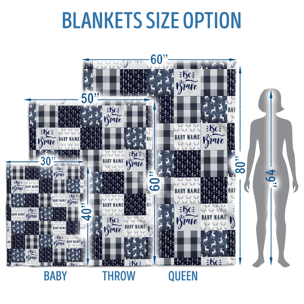 Personalized Baby Deer Woodland Blanket, 100% Soft Polyester, Blue, Plaid, Unisex, Baby, Swaddle, Customizable, Lightweight
