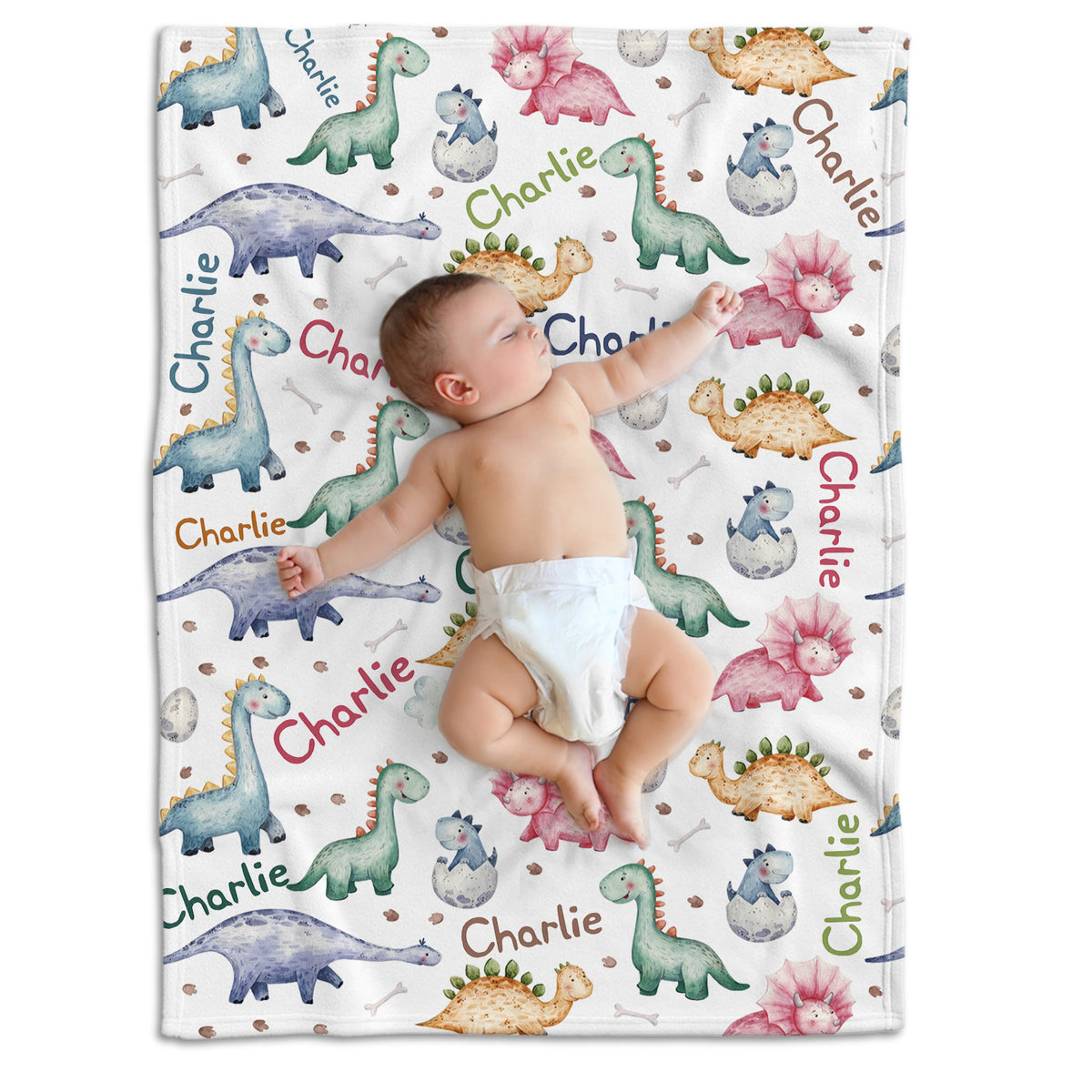 Personalized Baby Dinosaur Blankets for Baby, Custom Baby Blankets Name, 3 Sizes Plush Blankets for Infant Newborn Toddler Kids, Gift For Baby