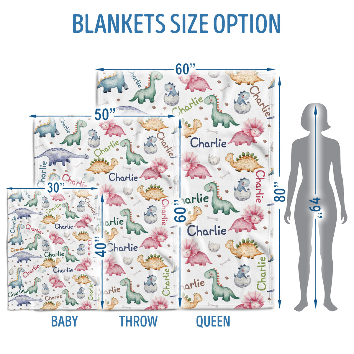 Personalized Baby Dinosaur Blankets for Baby, Custom Baby Blankets Name, 3 Sizes Plush Blankets for Infant Newborn Toddler Kids, Gift For Baby