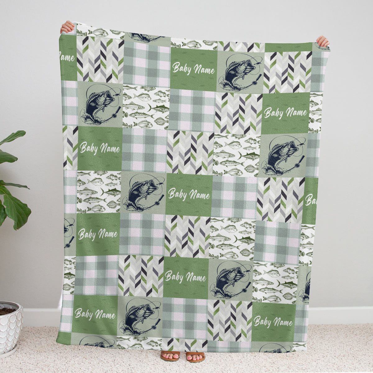 Personalized Baby Fishing Blankets for Boys, Girls, Fishing Swaddle Blanket, Plush Blankets for Baby Boy Son Daughter Newborn