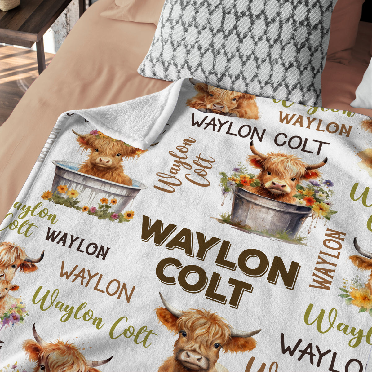Personalized Baby Girl Blankets, Custom Baby Cow Blankets with Flowers, Plush Blankets for Newborn Infant Daughter Granddaughter