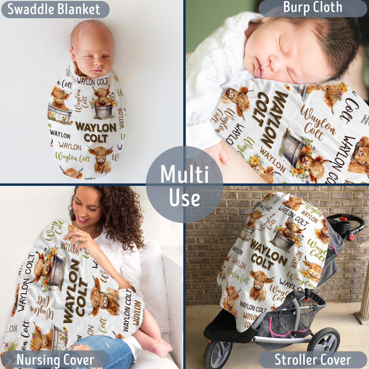 Personalized Baby Girl Blankets, Custom Baby Cow Blankets with Flowers, Plush Blankets for Newborn Infant Daughter Granddaughter