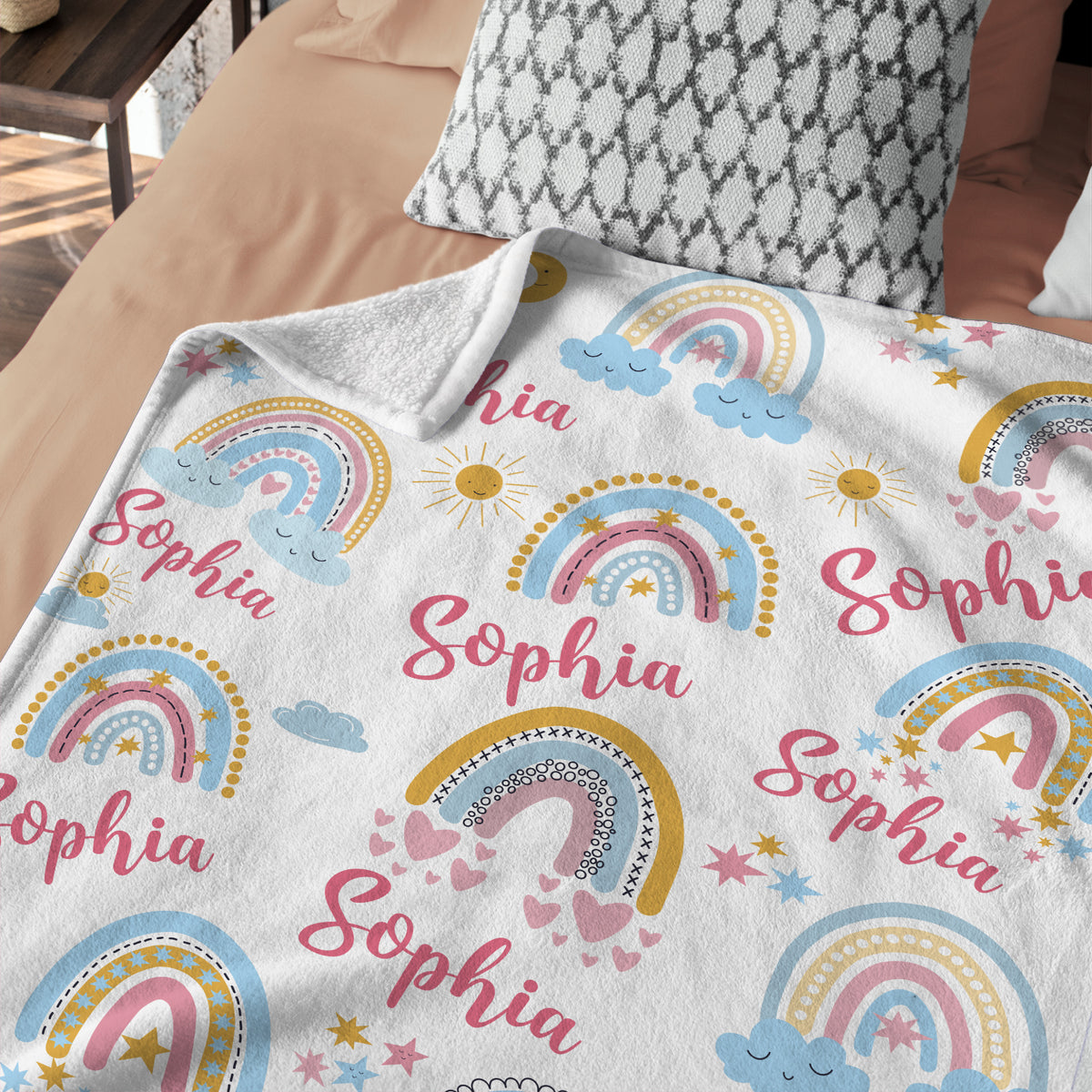 Personalized Baby Girl Rainbow Swaddle Blanket, Custom Name, 3 Sizes Plush Blankets for Daughter/Granddaughter Newborn Infant