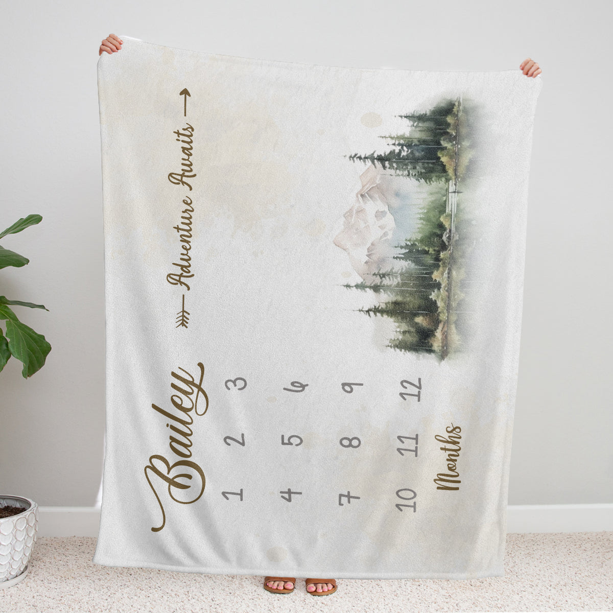 Personalized Baby Milestone Blanket with Name, Adventure Awaits, Custom Monthly Milestone, Baby Photography Backdrop Prop, Newborn Growth Chart
