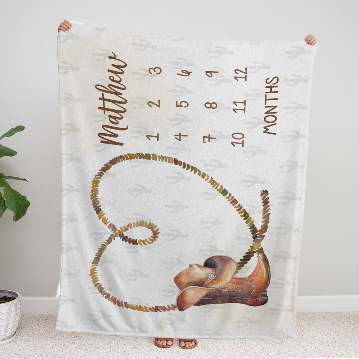Personalized Baby Milestone Blankets with Name, Custom Monthly Milestone Blanket Cowboy, Newborn Growth Chart