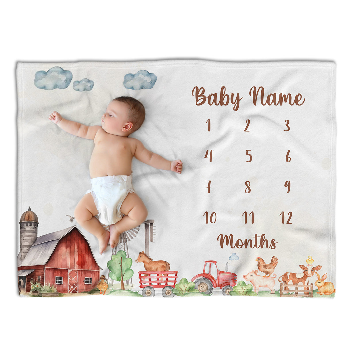 Personalized Baby Milestone Blankets with Name for Baby, Farmhouse Baby Blanket, Custom Monthly Milestone Blanket, Newborn Growth Chart Daughter, Crib