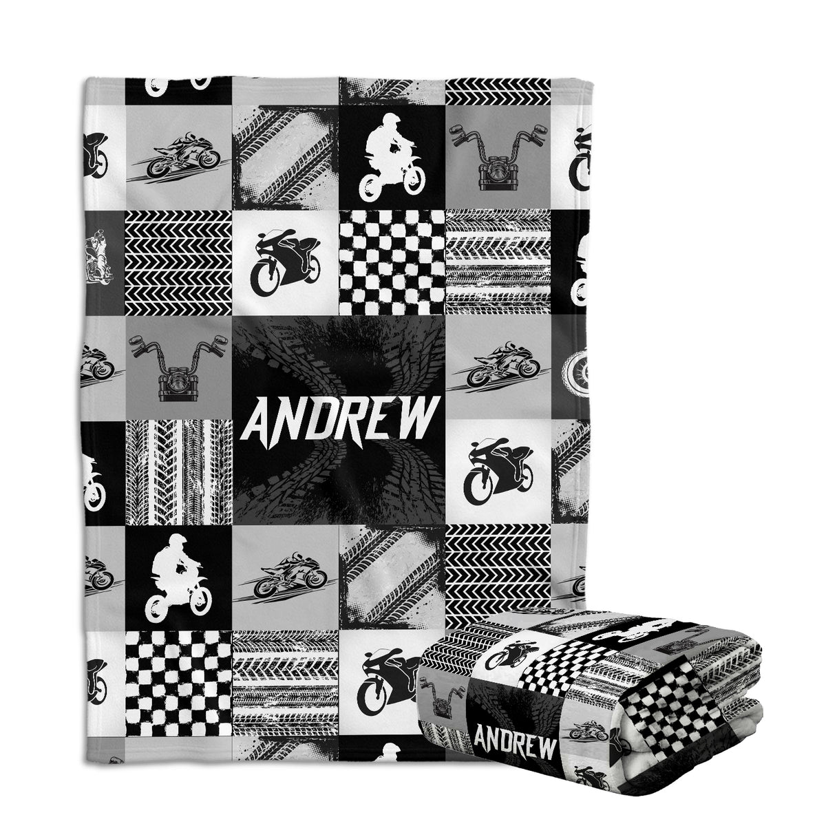 Personalized Baby Motorcycling Blanket for Boys, Custom Name Black Swaddle Blanketfor Baby Girl Son Newborn Toddlers Kids