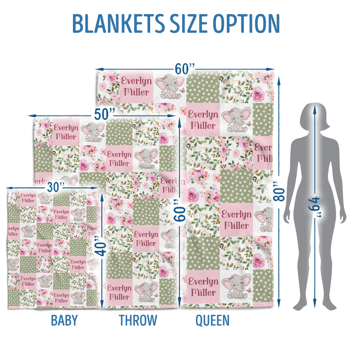Personalized Baby Name Blankets for Girls, Blanket for Toddler Baby Nursery Bed Blanket Stroller Crib Shower Gifts, Super Soft Plush Fleece