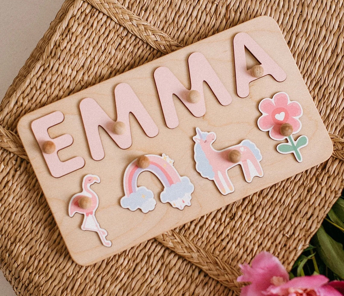 Personalized Baby Name Puzzle, Princess Theme Puzzle, First Birthday Gift for Baby, Wooden Natural Developing Toy