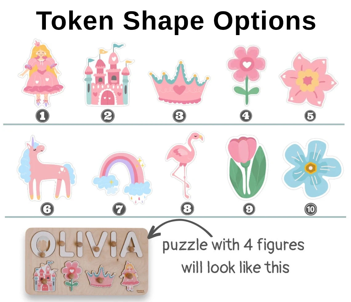 Personalized Baby Name Puzzle, Princess Theme Puzzle, First Birthday Gift for Baby, Wooden Natural Developing Toy
