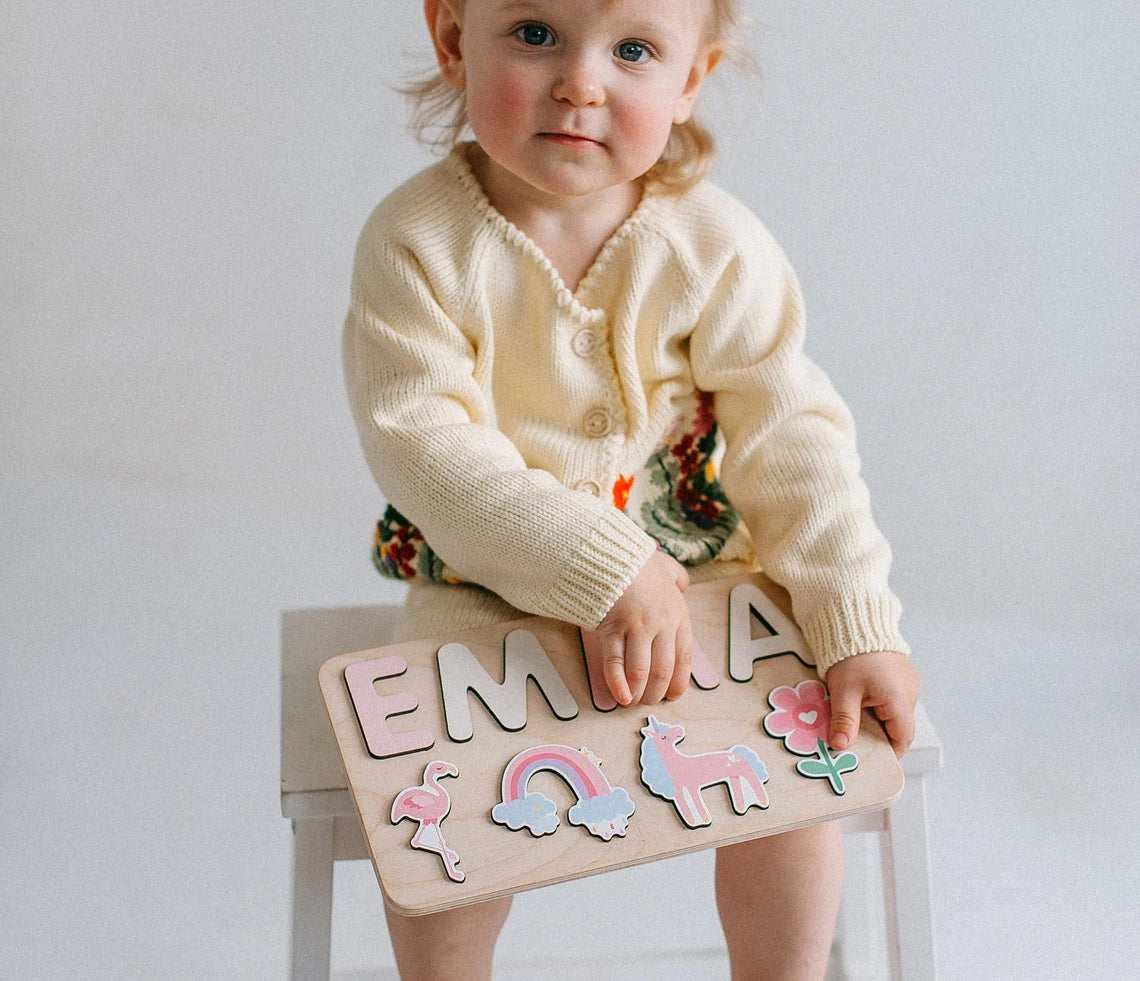 Personalized Baby Name Puzzle, Princess Theme Puzzle, First Birthday Gift for Baby, Wooden Natural Developing Toy