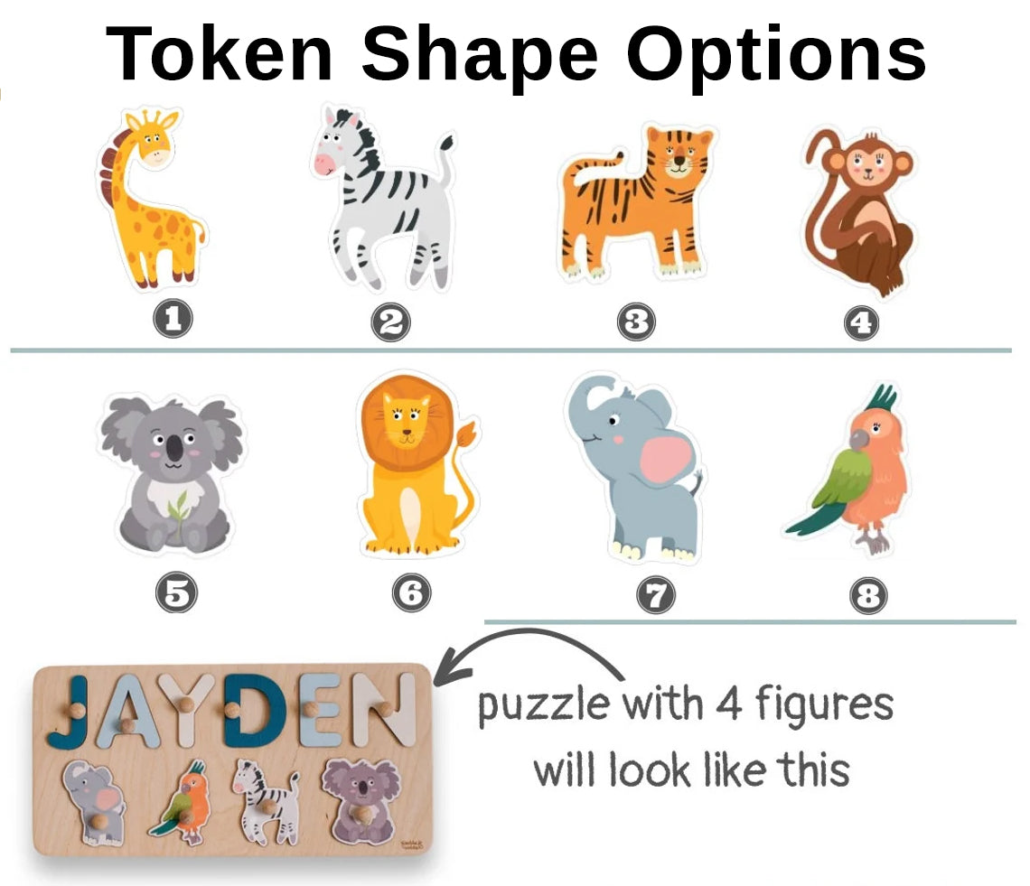 Personalized Baby Name Puzzle Safari Theme Puzzle First Birthday Gift for Baby Wooden Natural Developing Toy Lion Tiger Elephant Puzzle