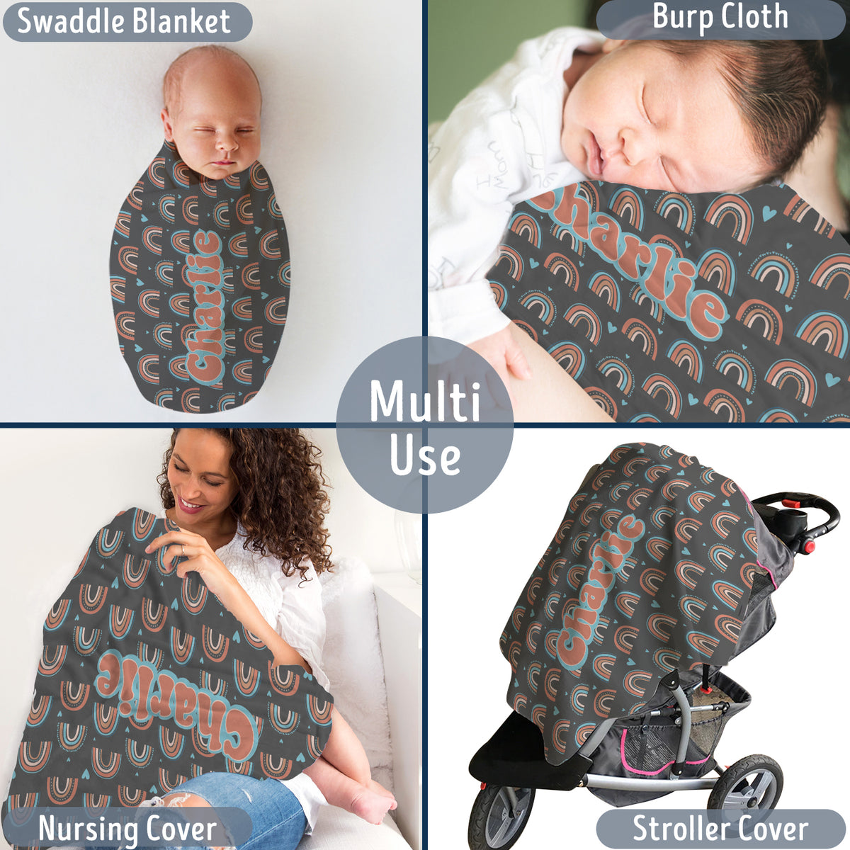 Personalized Baby Rainbow Blankets, Baby Girl Swaddle Blanket, Plush Blankets for Newborn Infant Daughter Granddaughter Toddlers Kids