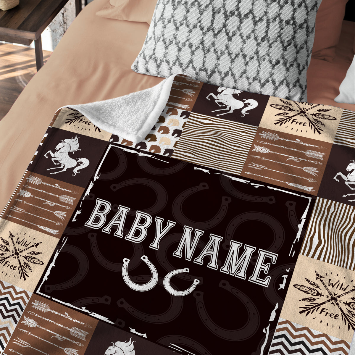 Personalized Baby Western Blankets, Cowboy Baby Blankets, Horse Blanket for Baby Boy Stuff, Custom Baby Blankets Name Fleece Blankets for Infant Newborn Son Daughter