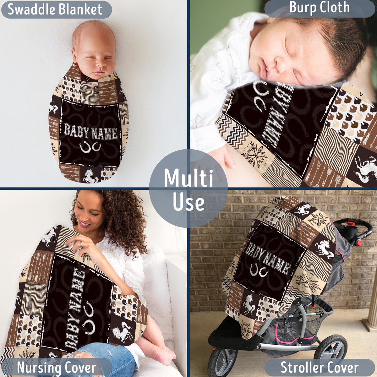 Personalized Baby Western Blankets, Cowboy Baby Blankets, Horse Blanket for Baby Boy Stuff, Custom Baby Blankets Name Fleece Blankets for Infant Newborn Son Daughter