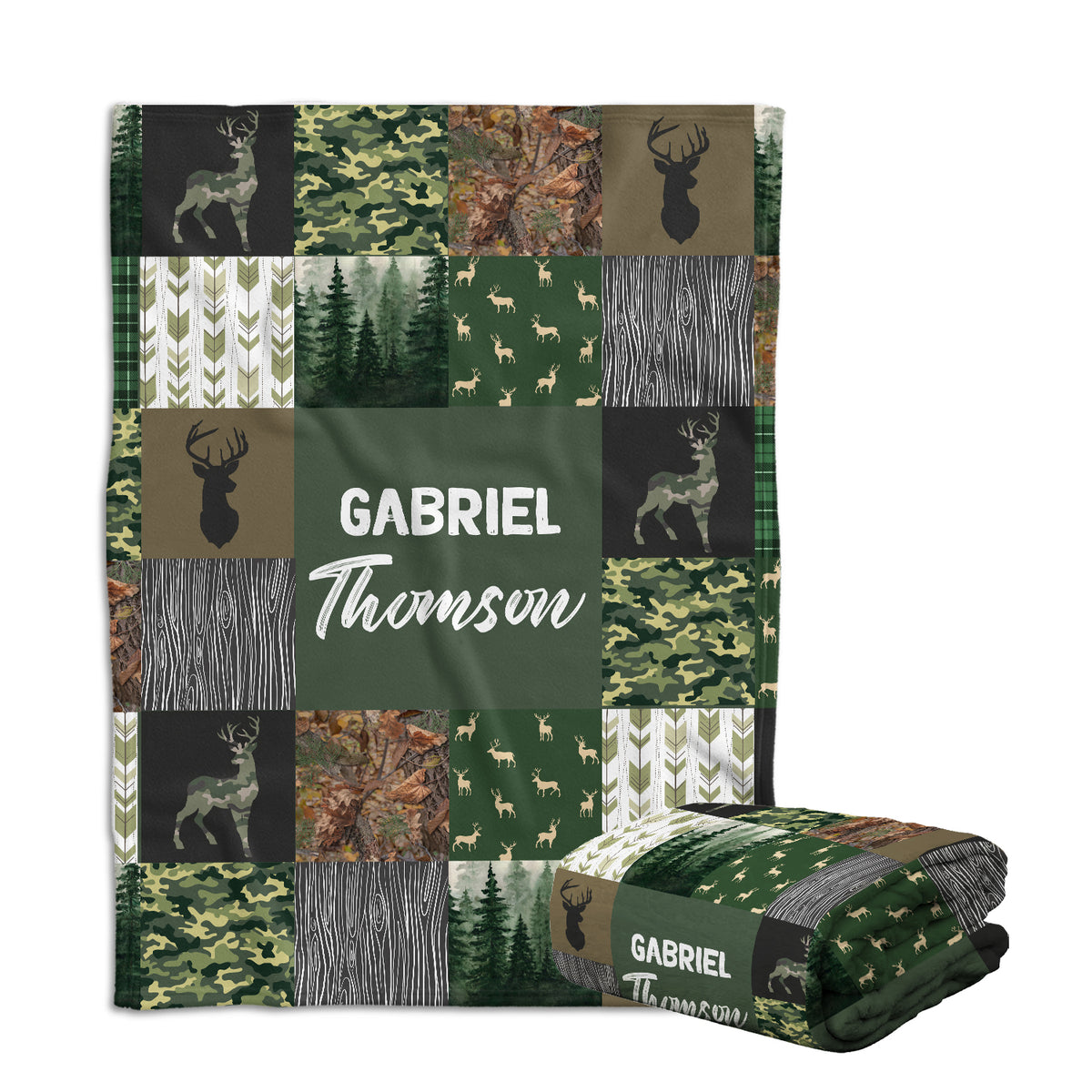 Personalized Baby Woodland Blanket for Boys - Custom Name Baby Deer Swaddle - 3 Sizes Plush Blankets for Newborn Infant Son
