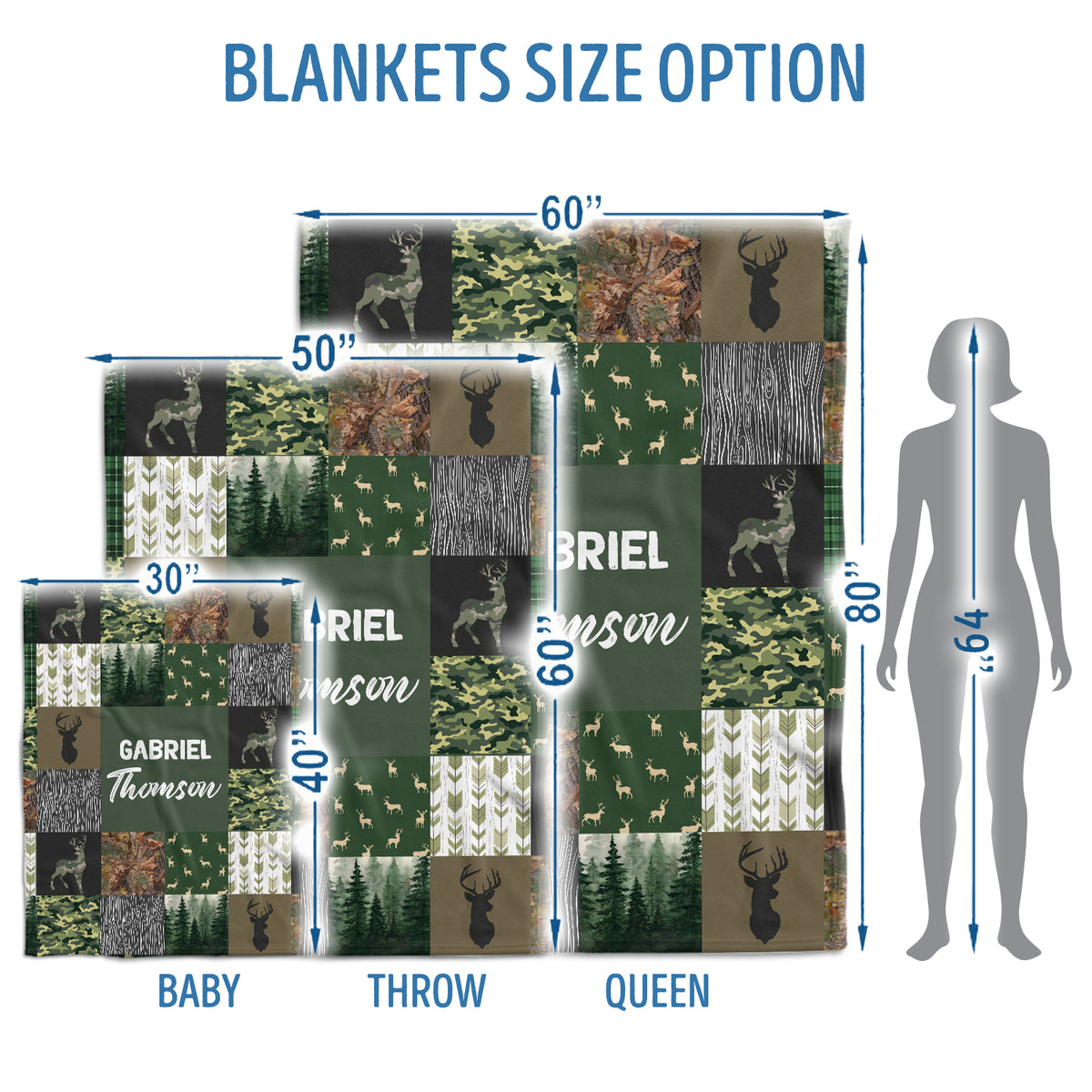 Personalized Baby Woodland Blanket for Boys - Custom Name Baby Deer Swaddle - 3 Sizes Plush Blankets for Newborn Infant Son