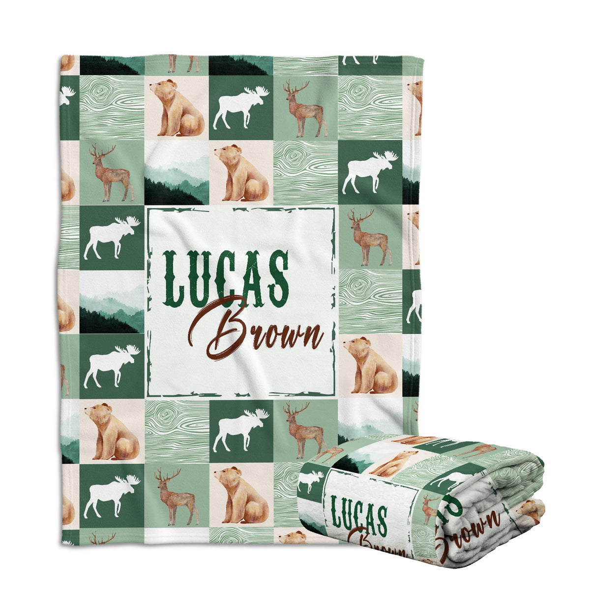 Personalized Baby Woodland Blanket for Boys - Custom Name Swaddle, Plush Blankets for Baby Boy, Son, Newborn Daughter