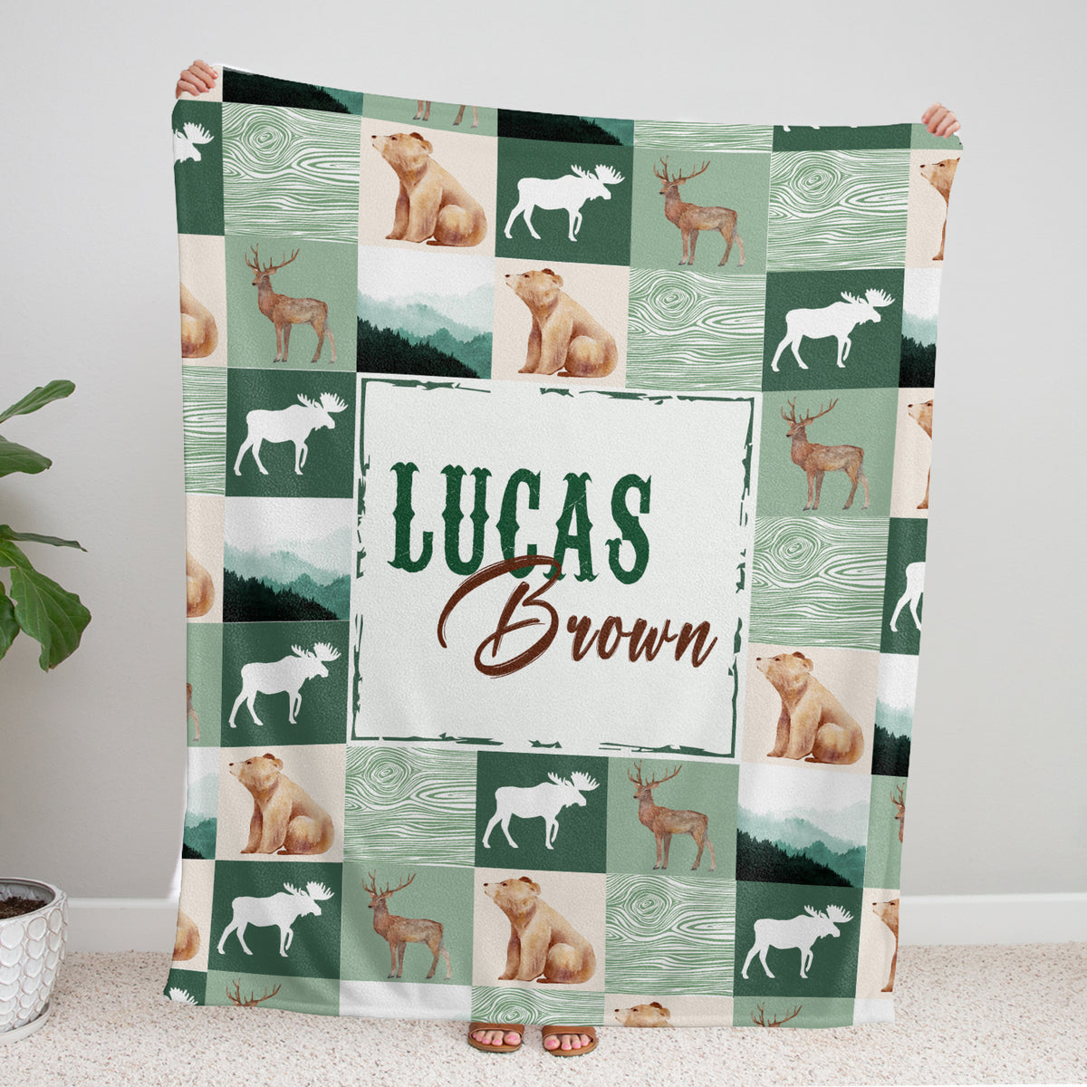Personalized Baby Woodland Blanket for Boys - Custom Name Swaddle, Plush Blankets for Baby Boy, Son, Newborn Daughter
