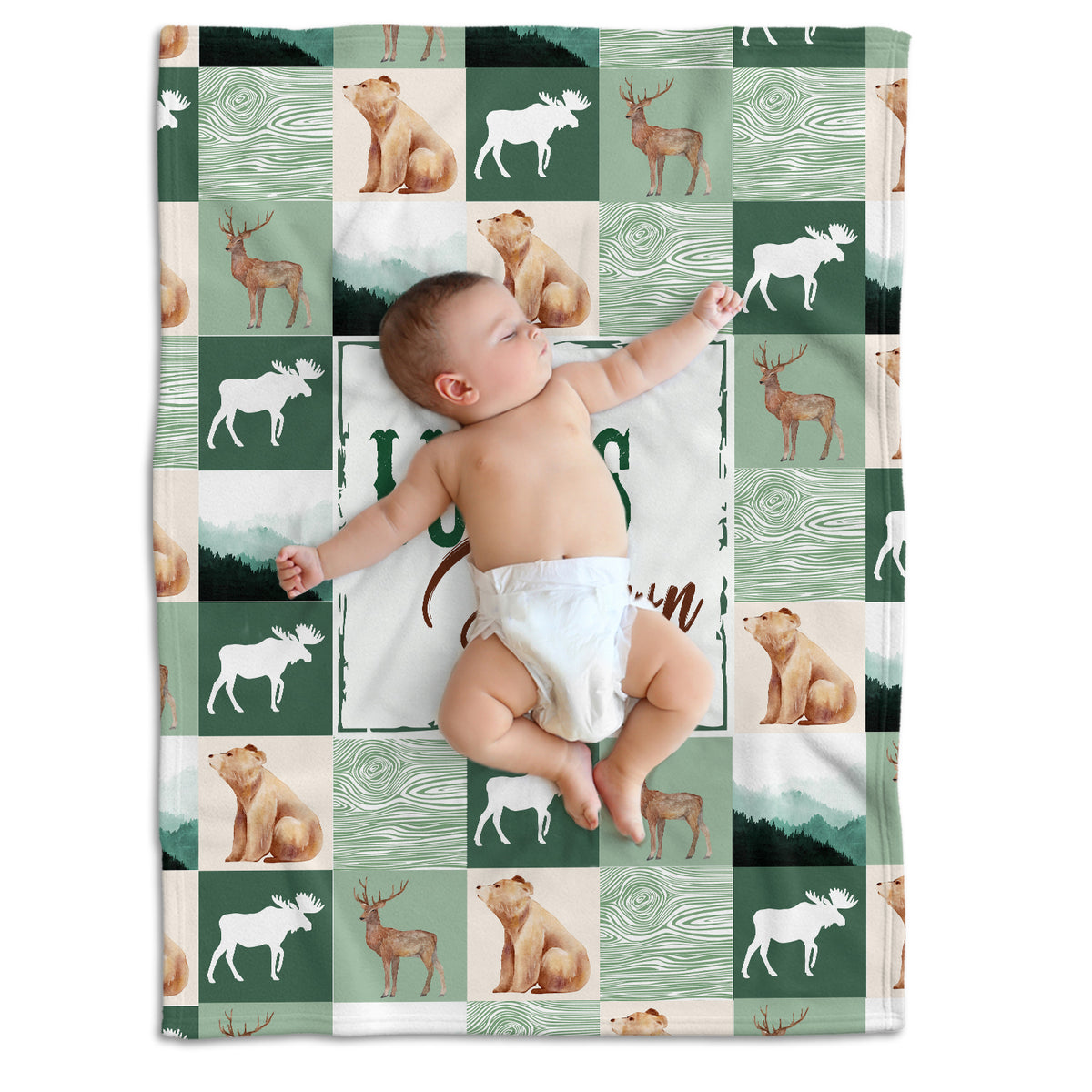Personalized Baby Woodland Blanket for Boys - Custom Name Swaddle, Plush Blankets for Baby Boy, Son, Newborn Daughter