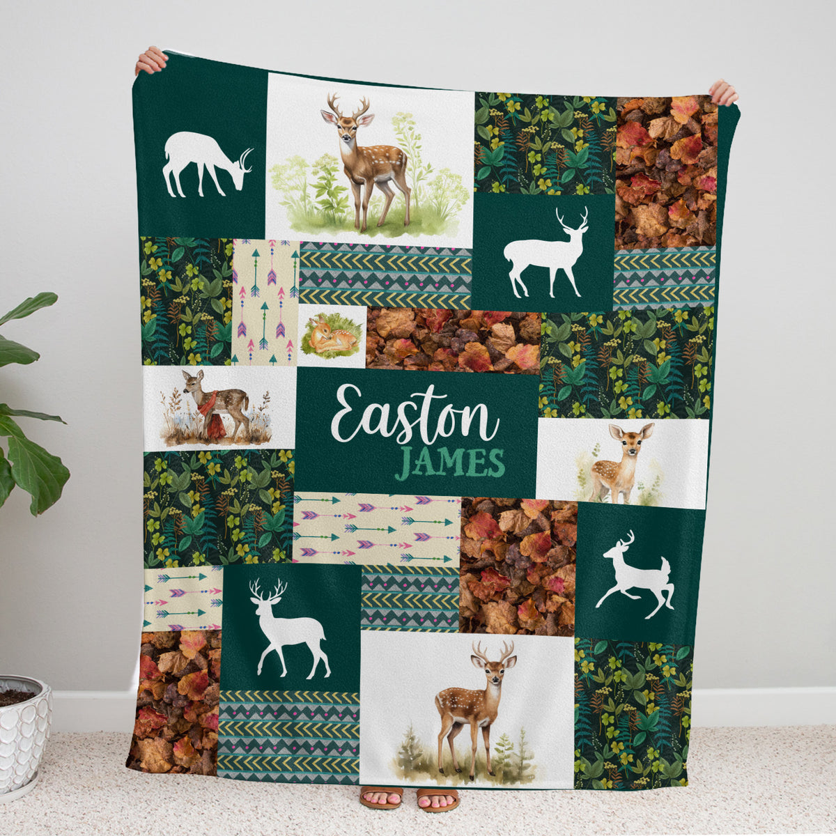 Personalized Baby Woodland Blanket for Toddler Baby Nursery Bed Blankets Stroller Crib Shower Gifts (Blanket Deer)